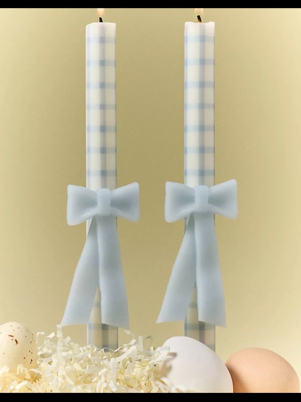 Anthropologie Gingham Bow Taper Candles. Set of 2.